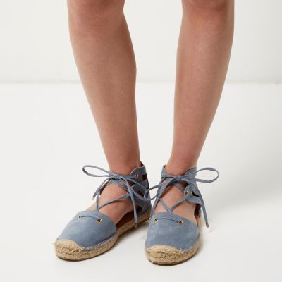 Blue tie-up espadrille sandals